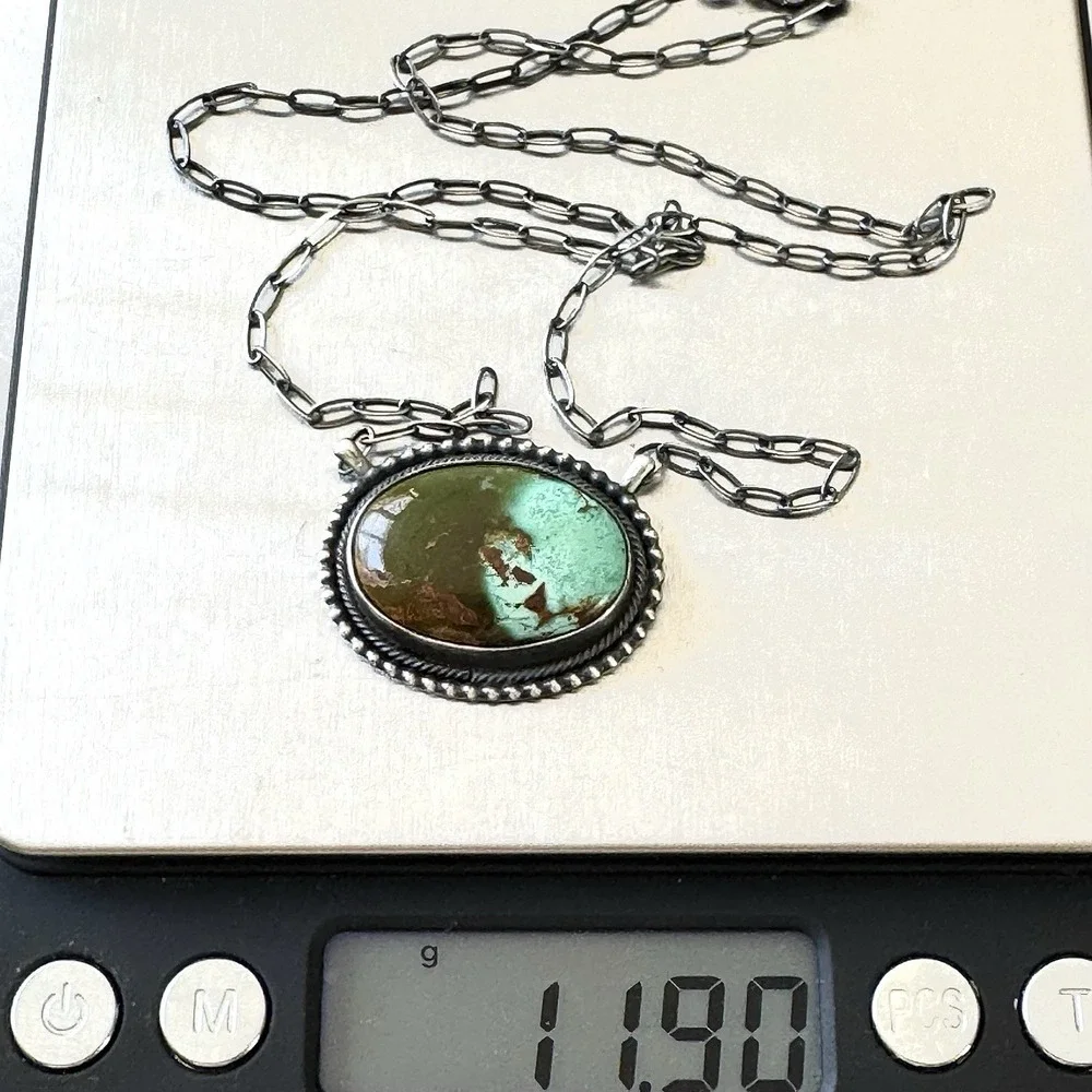 Navajo Royston Turquoise Bar Necklace 14in-20 Adjustable Sterling‎ Signed Skeets